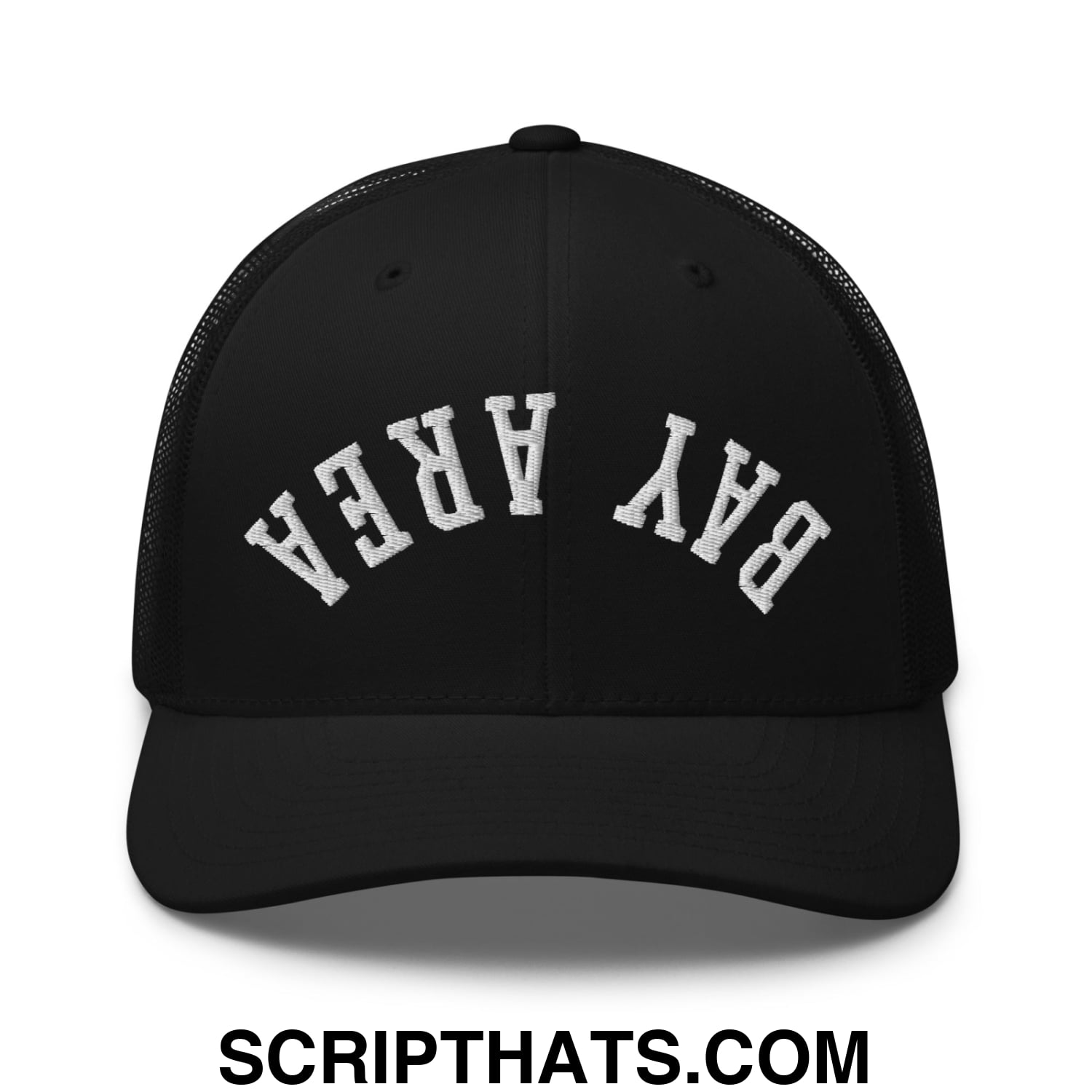 Upside Down Bay Area Embroidered Mesh Trucker Hat Black