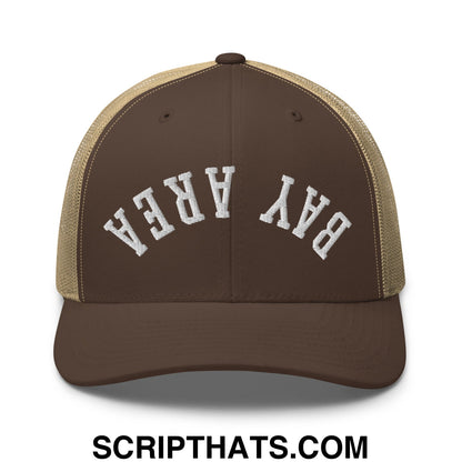 Upside Down Bay Area Embroidered Mesh Trucker Hat Brown Khaki