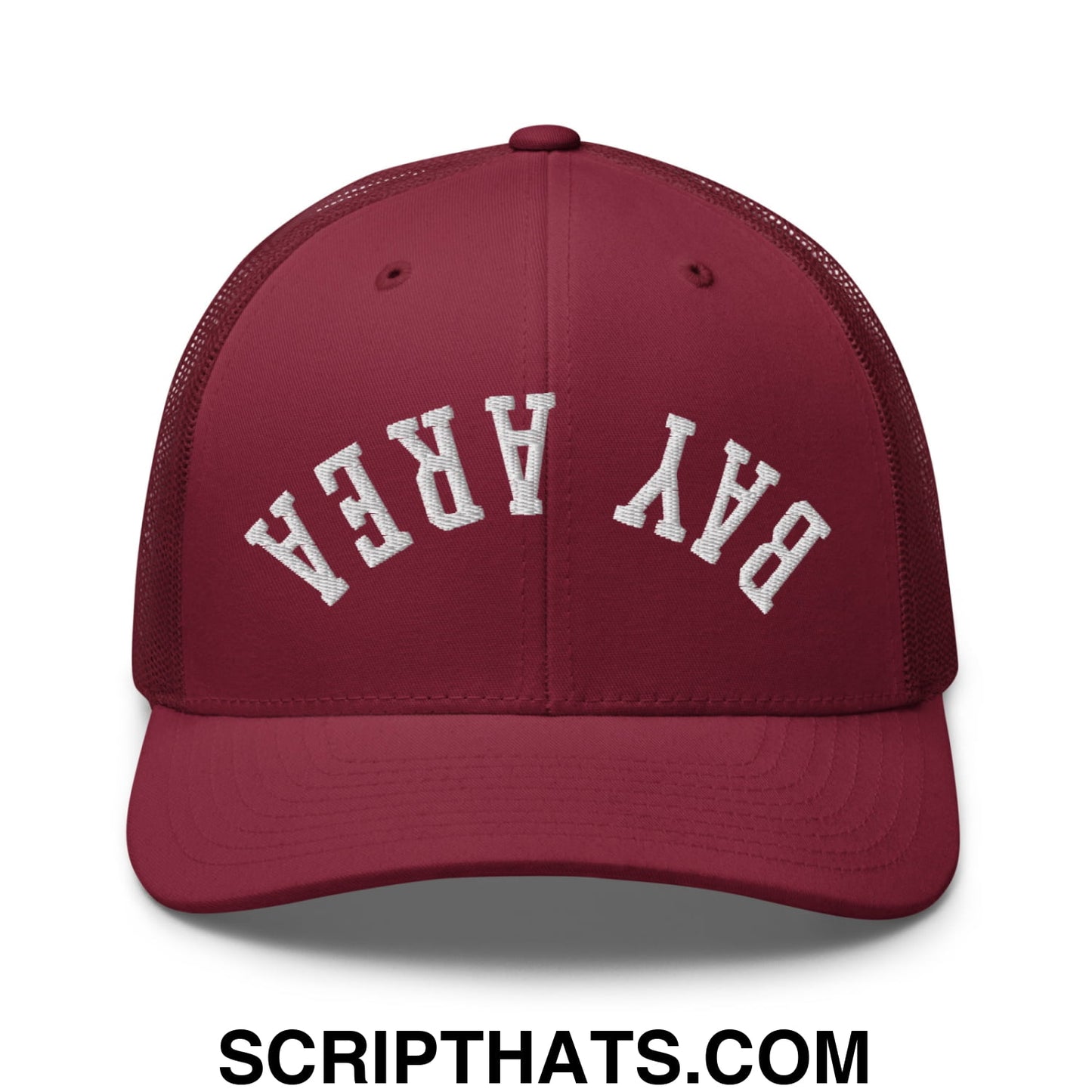 Upside Down Bay Area Embroidered Mesh Trucker Hat Cranberry