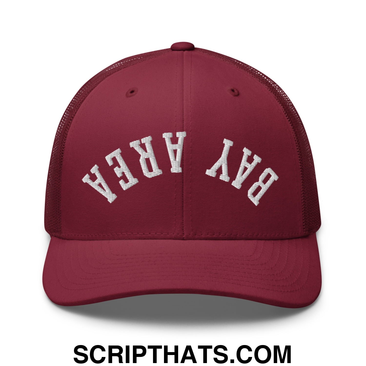Upside Down Bay Area Embroidered Mesh Trucker Hat Cranberry