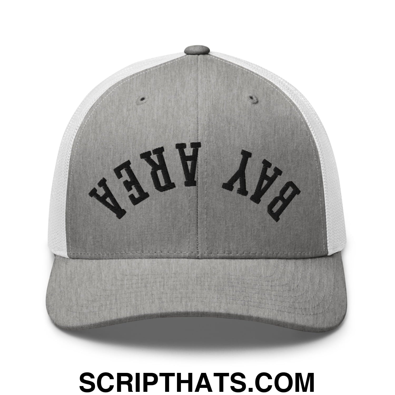 Upside Down Bay Area Embroidered Mesh Trucker Hat Heather Grey White