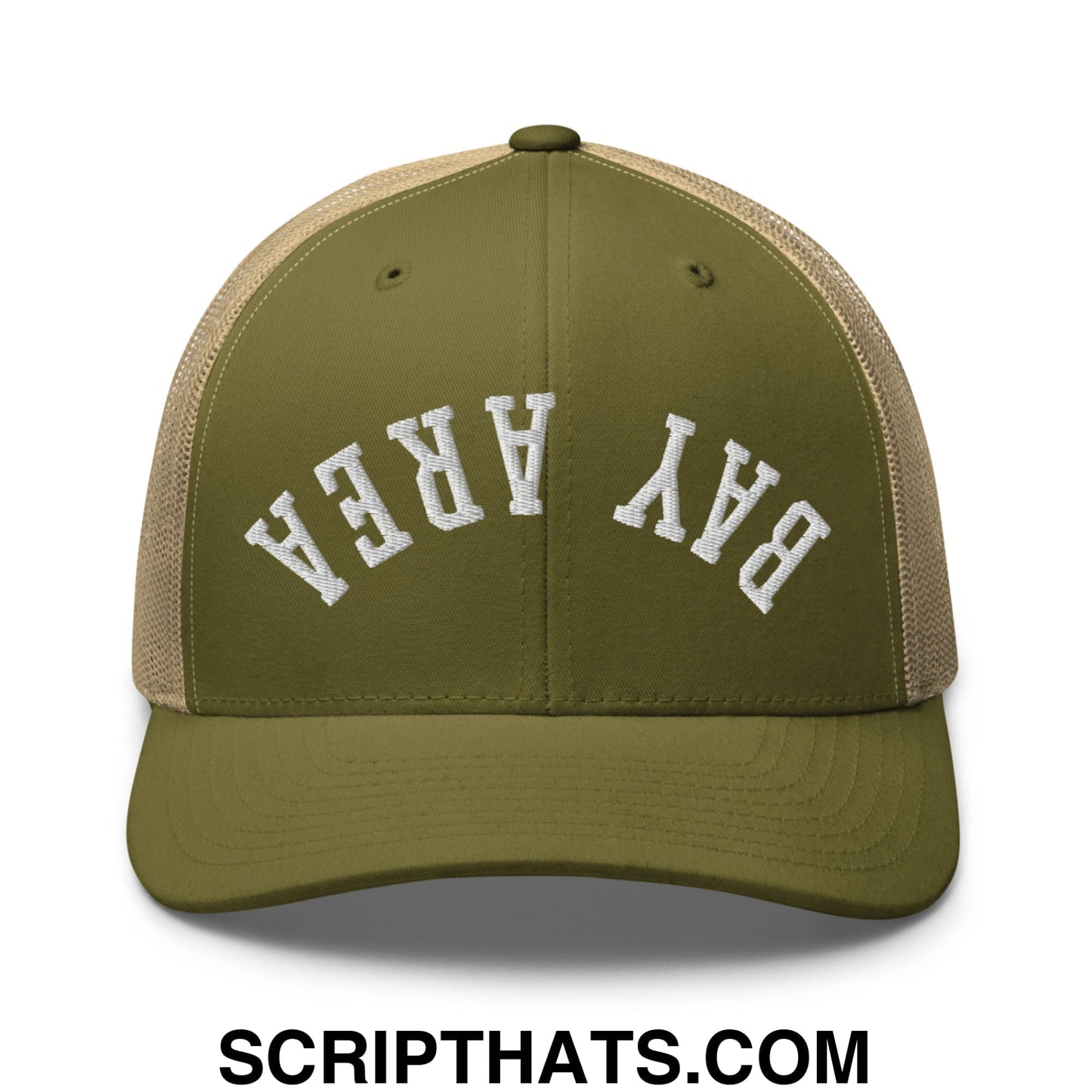 Upside Down Bay Area Embroidered Mesh Trucker Hat Moss Khaki