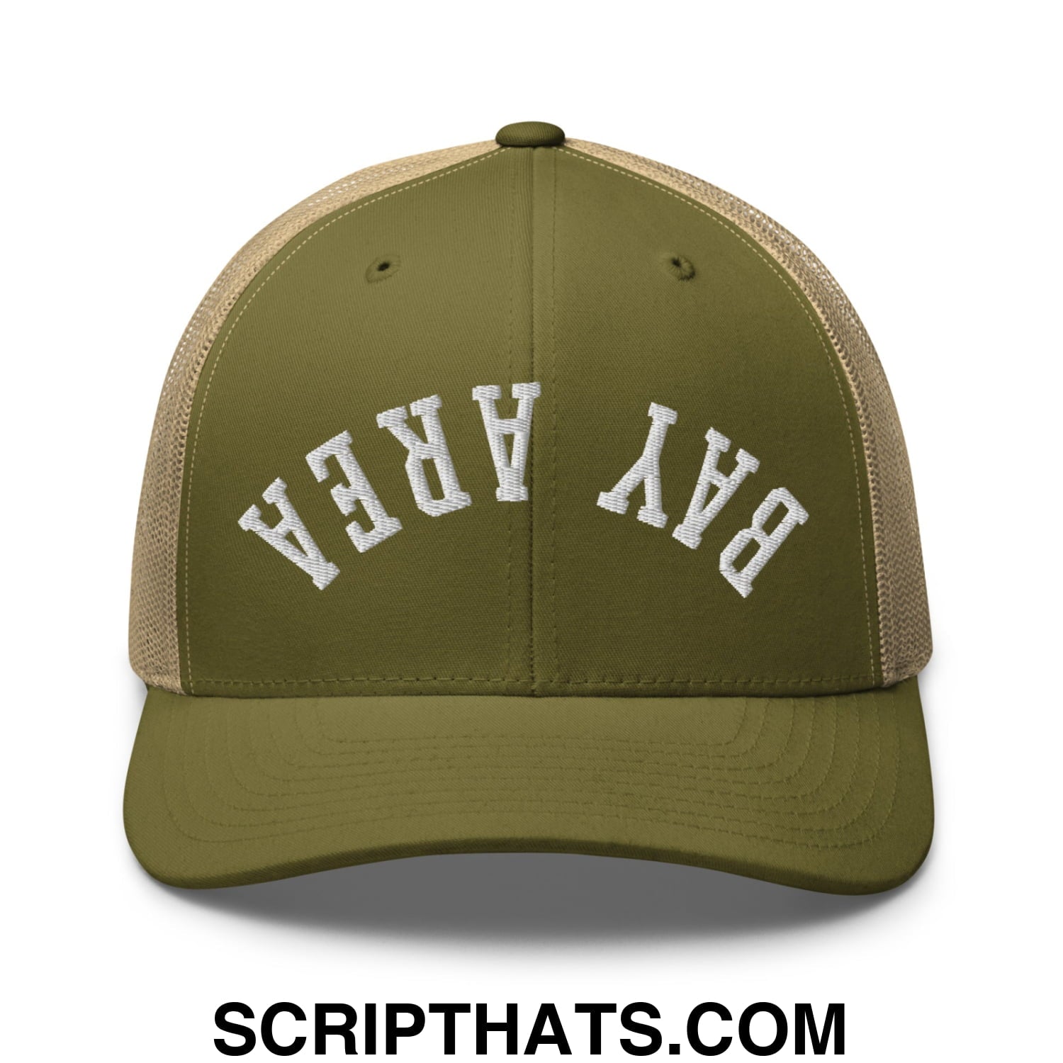 Upside Down Bay Area Embroidered Mesh Trucker Hat Moss Khaki