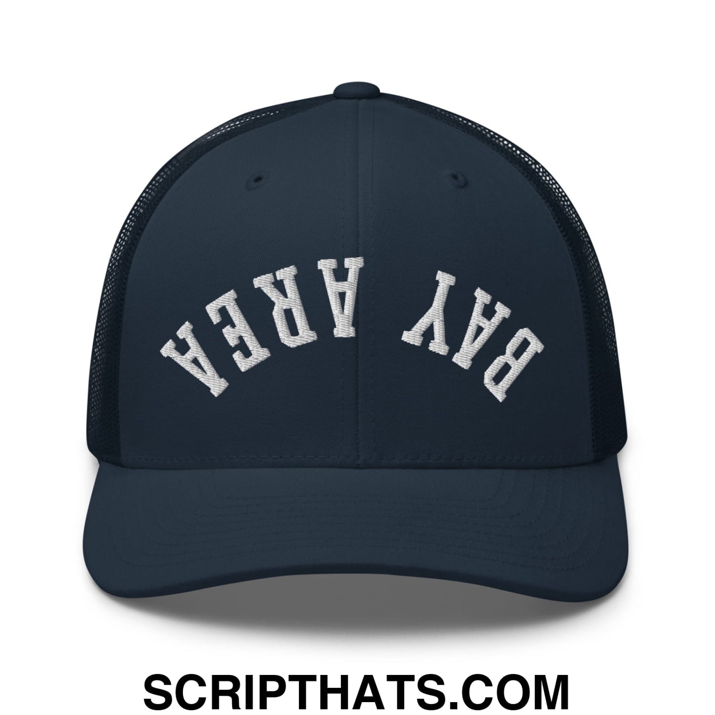 Upside Down Bay Area Embroidered Mesh Trucker Hat Navy