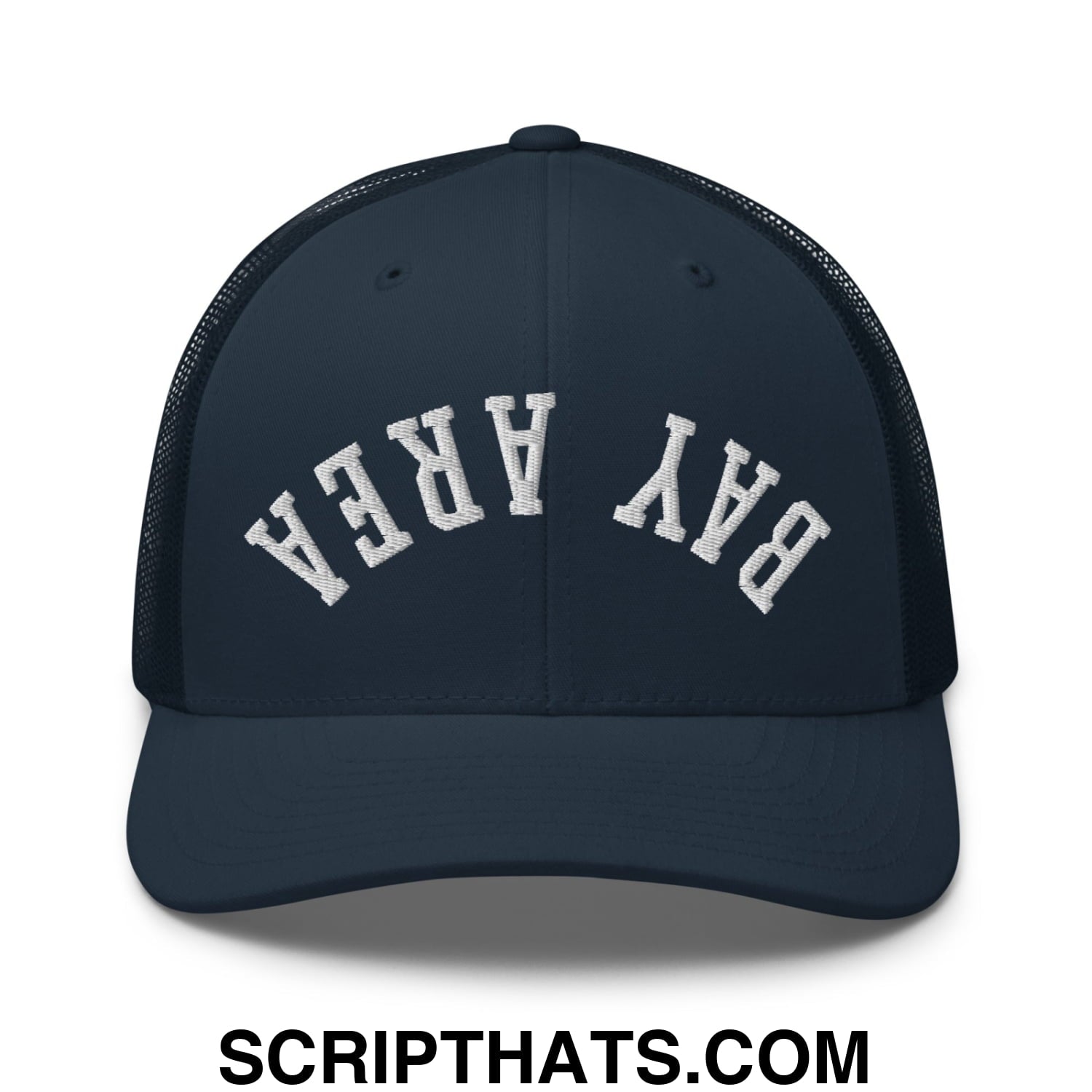 Upside Down Bay Area Embroidered Mesh Trucker Hat Navy