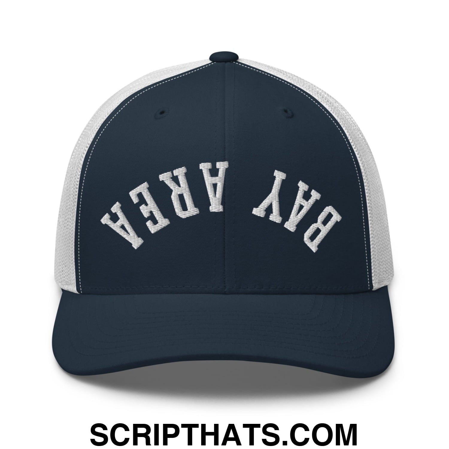 Upside Down Bay Area Embroidered Mesh Trucker Hat Navy White
