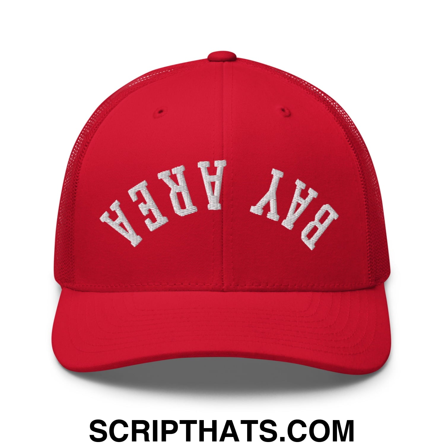 Upside Down Bay Area Embroidered Mesh Trucker Hat Red