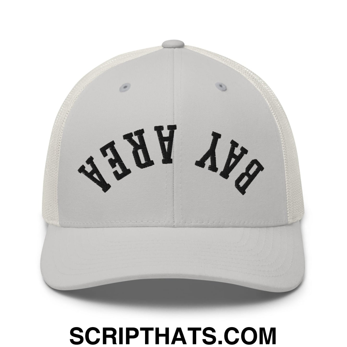 Upside Down Bay Area Embroidered Mesh Trucker Hat Silver