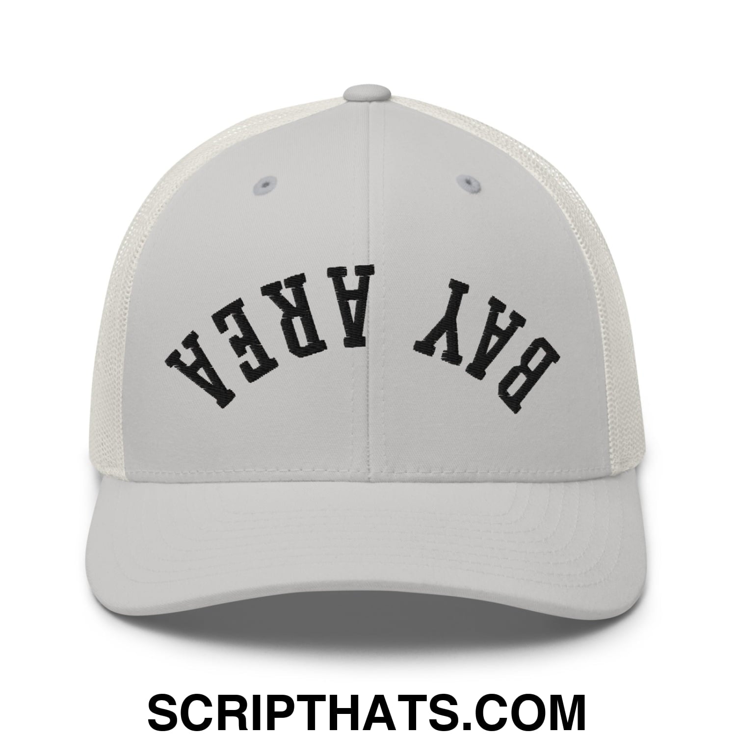 Upside Down Bay Area Embroidered Mesh Trucker Hat Silver