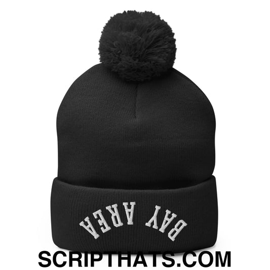 Upside Down Bay Area Embroidered Pom Pom Knit Beanie Black