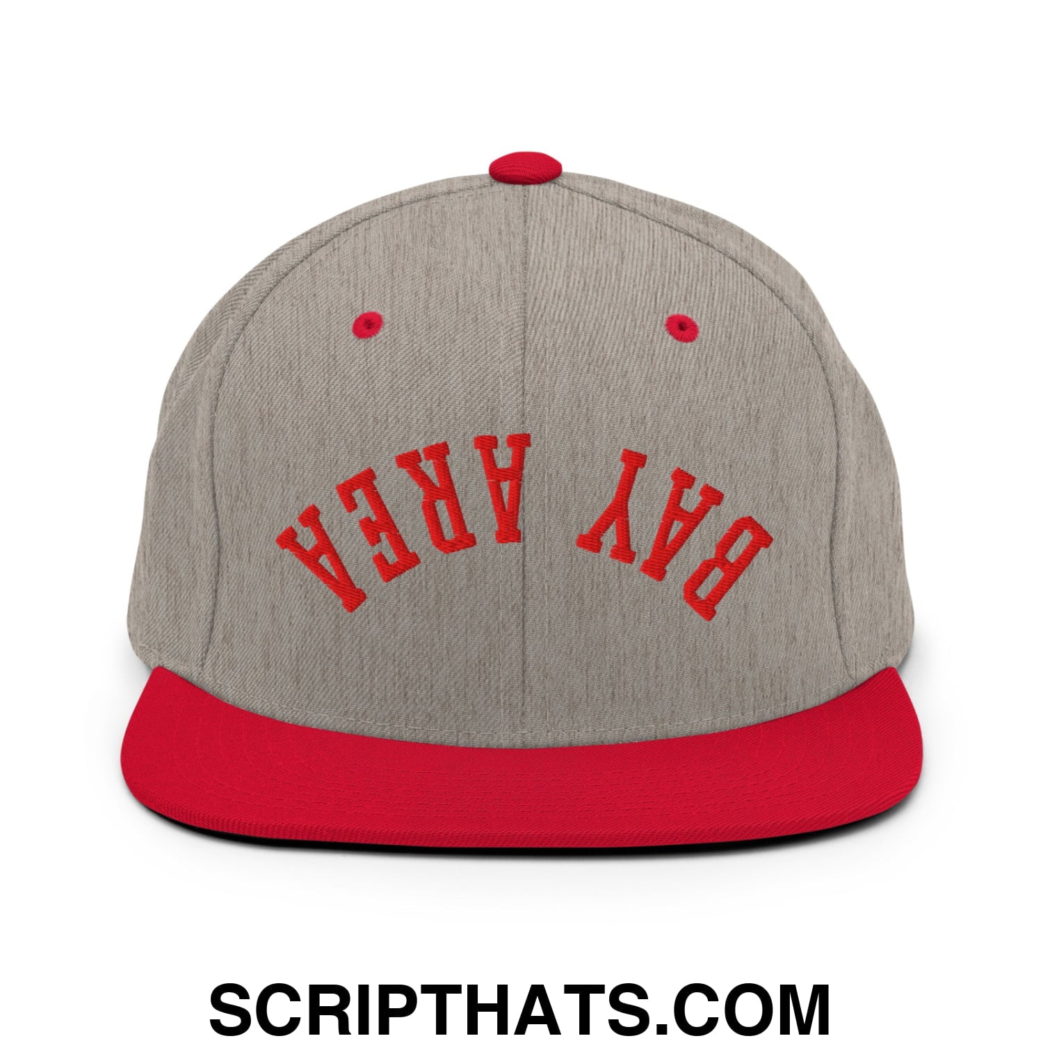 Upside Down Bay Area Football Embroidered Flat Bill Brim Snapback Hat Heather Grey Red