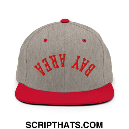 Upside Down Bay Area Football Embroidered Flat Bill Brim Snapback Hat Heather Grey Red