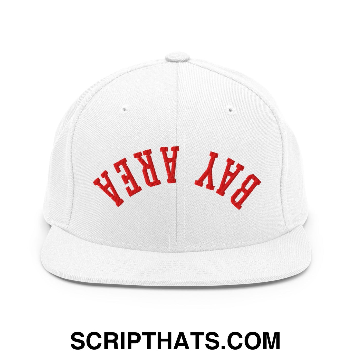 Upside Down Bay Area Football Embroidered Flat Bill Brim Snapback Hat White