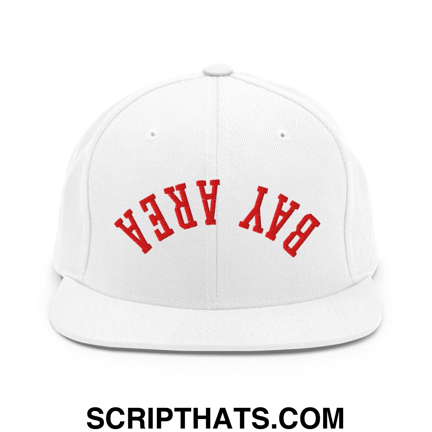 Upside Down Bay Area Football Embroidered Flat Bill Brim Snapback Hat White