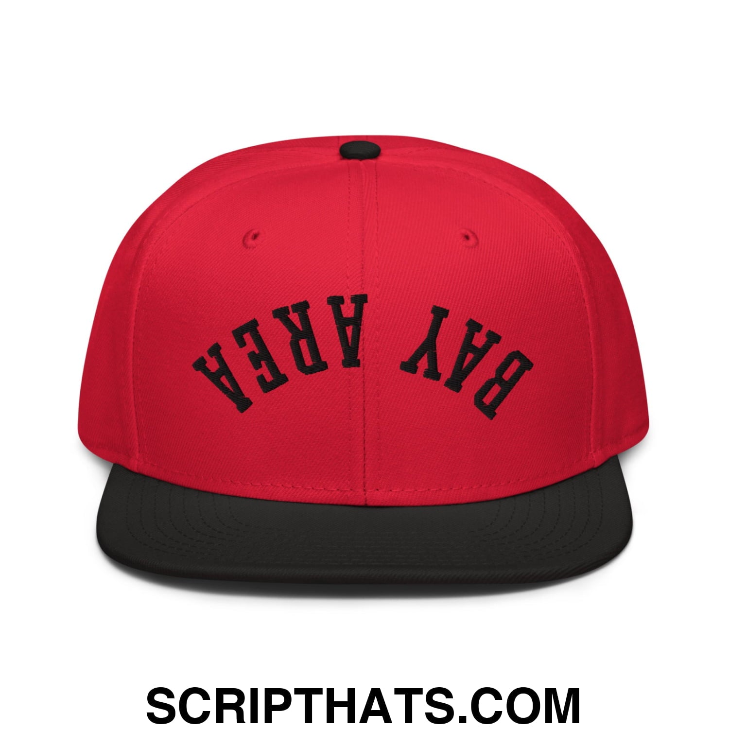 Upside Down Bay Area Football Embroidered Flat Brim Bill Snapback Hat Black Red Red