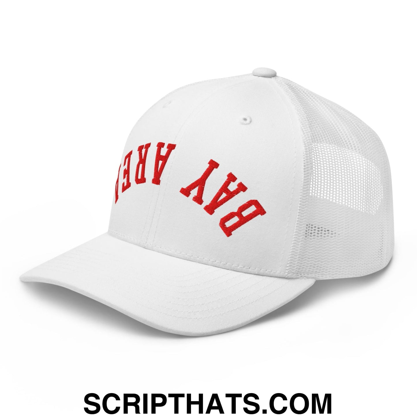 Upside Down Bay Area Football Embroidered Mesh Trucker Hat White