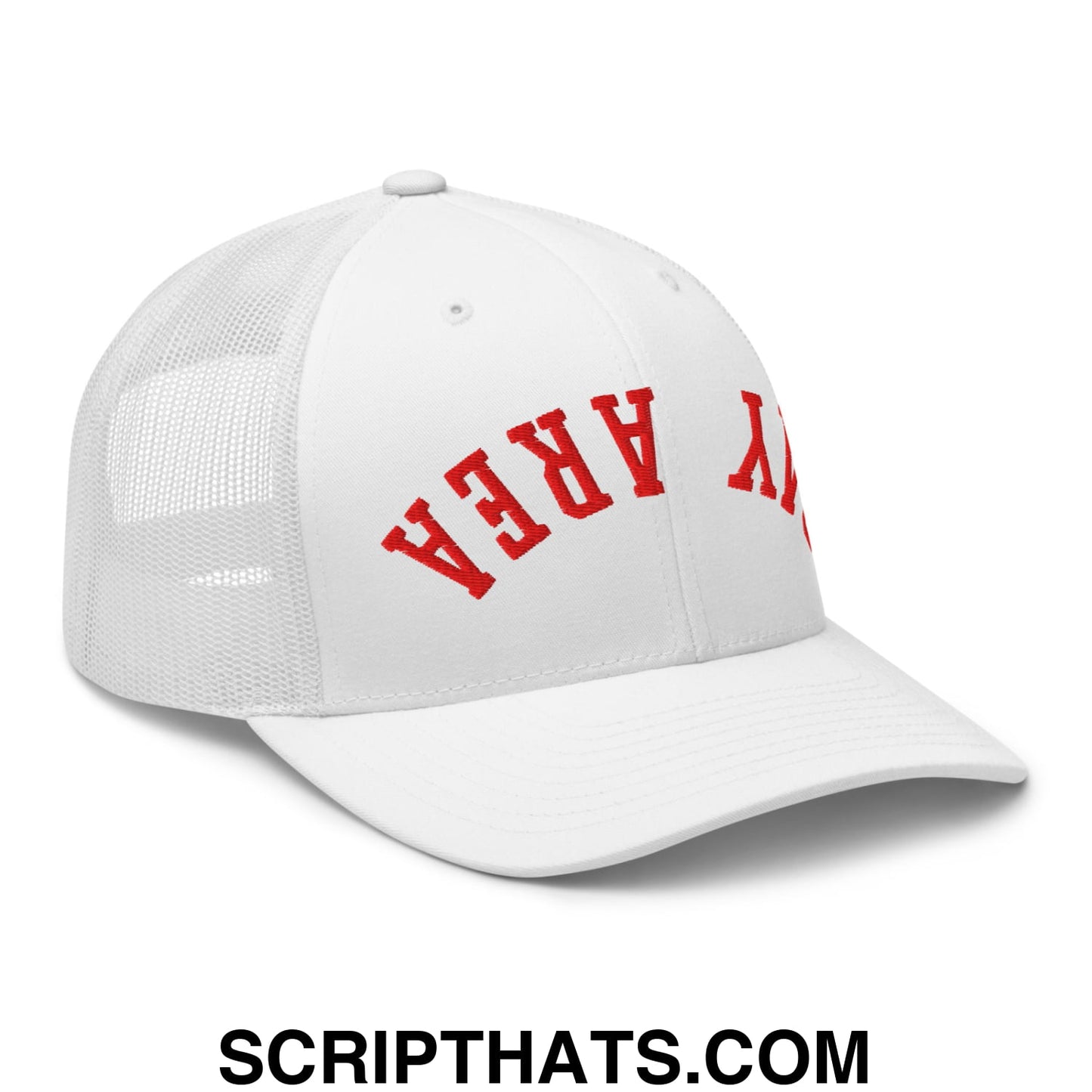 Upside Down Bay Area Football Embroidered Mesh Trucker Hat White