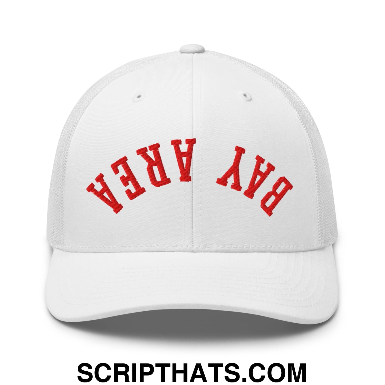 Upside Down Bay Area Football Embroidered Mesh Trucker Hat White