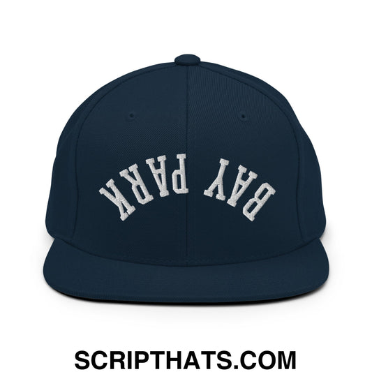 Upside Down Bay Park Embroidered Flat Bill Brim Snapback Hat Dark Navy