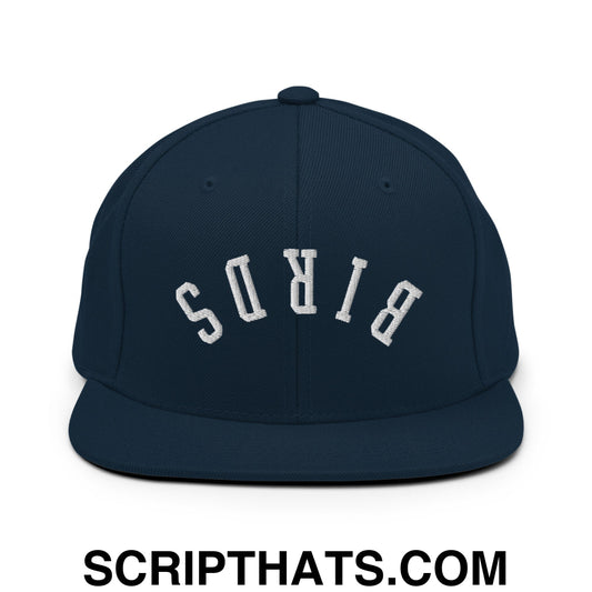 Upside Down Birds Embroidered Flat Bill Brim Snapback Hat Dark Navy