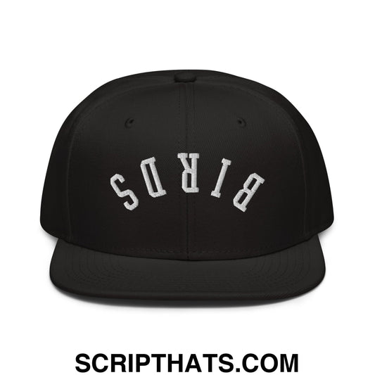 Upside Down Birds Embroidered Flat Brim Brill Snapback Hat Black