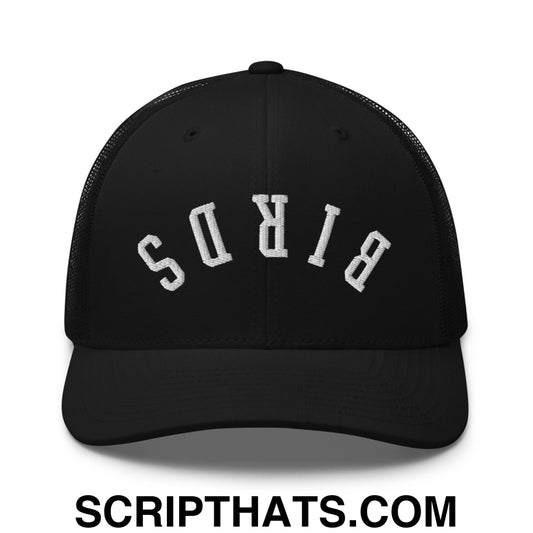 Upside Down Birds Embroidered Mesh Trucker Hat Black
