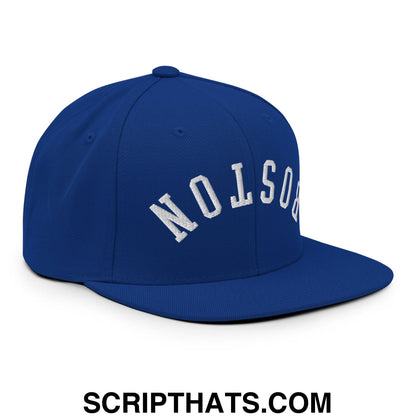 Upside Down Boston Embroidered Flat Bill Brim Snapback Hat Royal Blue