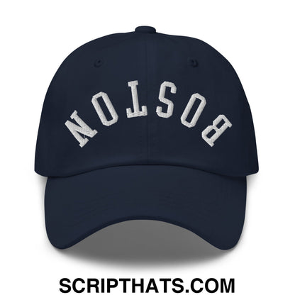 Upside Down Boston Embroidered Unstructured Dad Hat Navy
