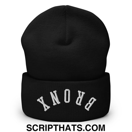 Upside Down Bronx Embroidered Cuffed Knit Beanie Black