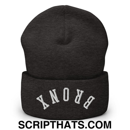 Upside Down Bronx Embroidered Cuffed Knit Beanie Dark Grey