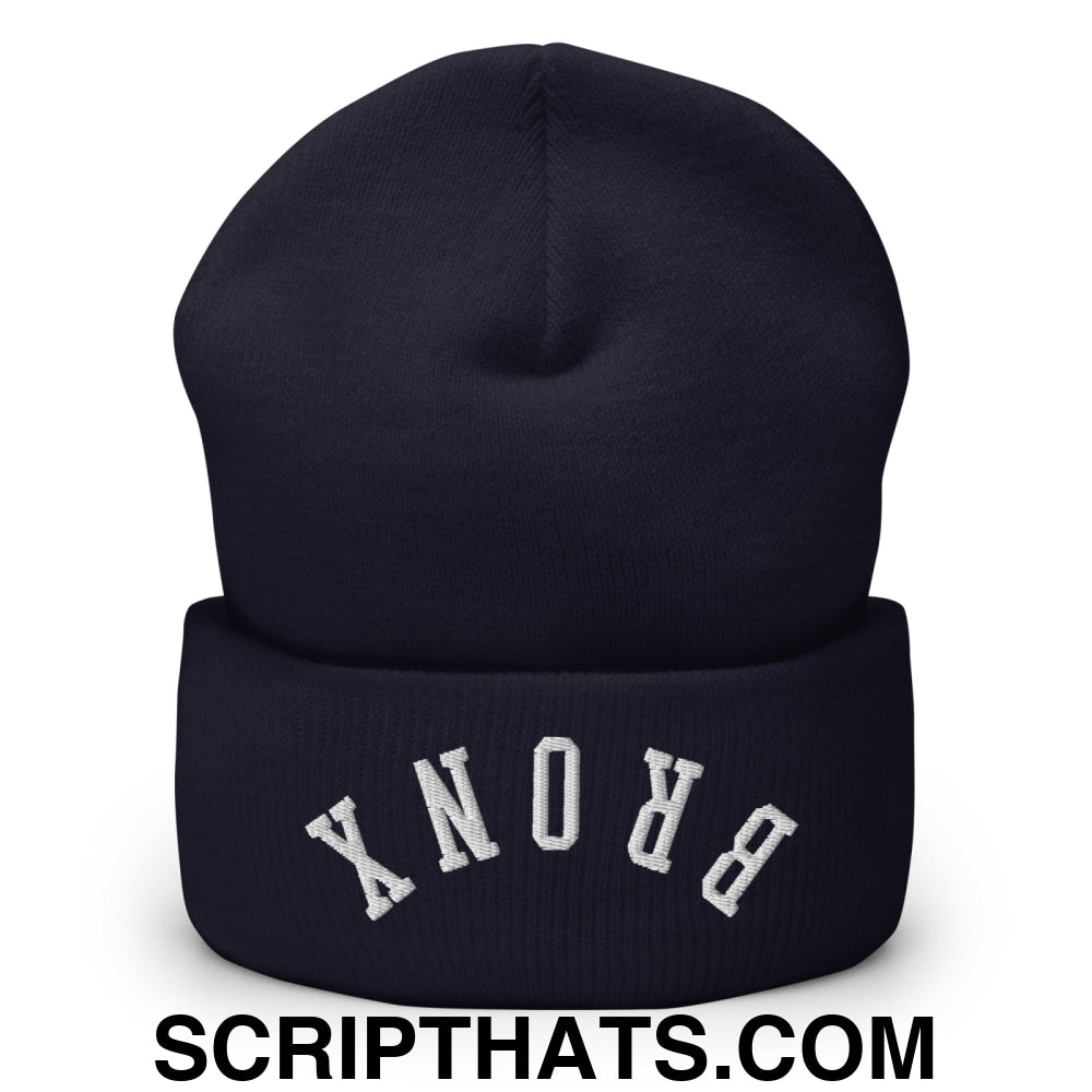 Upside Down Bronx Embroidered Cuffed Knit Beanie Navy