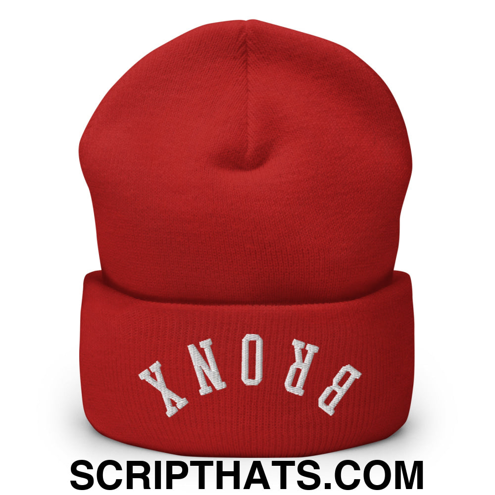 Upside Down Bronx Embroidered Cuffed Knit Beanie Red