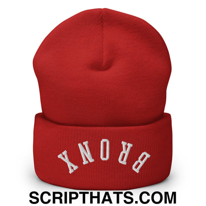 Upside Down Bronx Embroidered Cuffed Knit Beanie Red