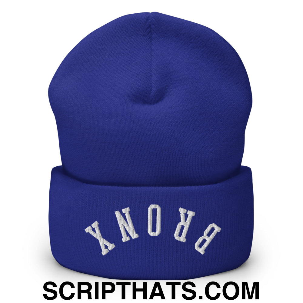 Upside Down Bronx Embroidered Cuffed Knit Beanie Royal