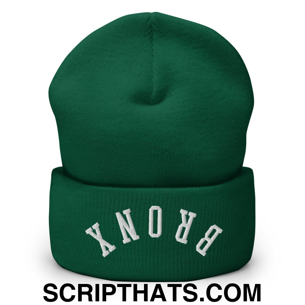 Upside Down Bronx Embroidered Cuffed Knit Beanie Spruce