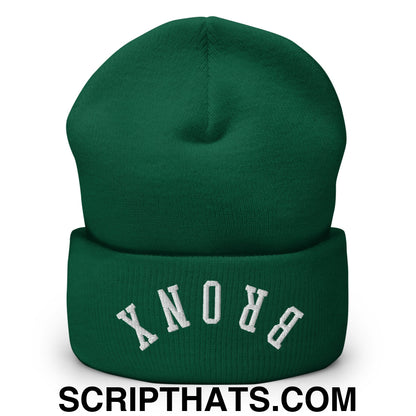 Upside Down Bronx Embroidered Cuffed Knit Beanie Spruce