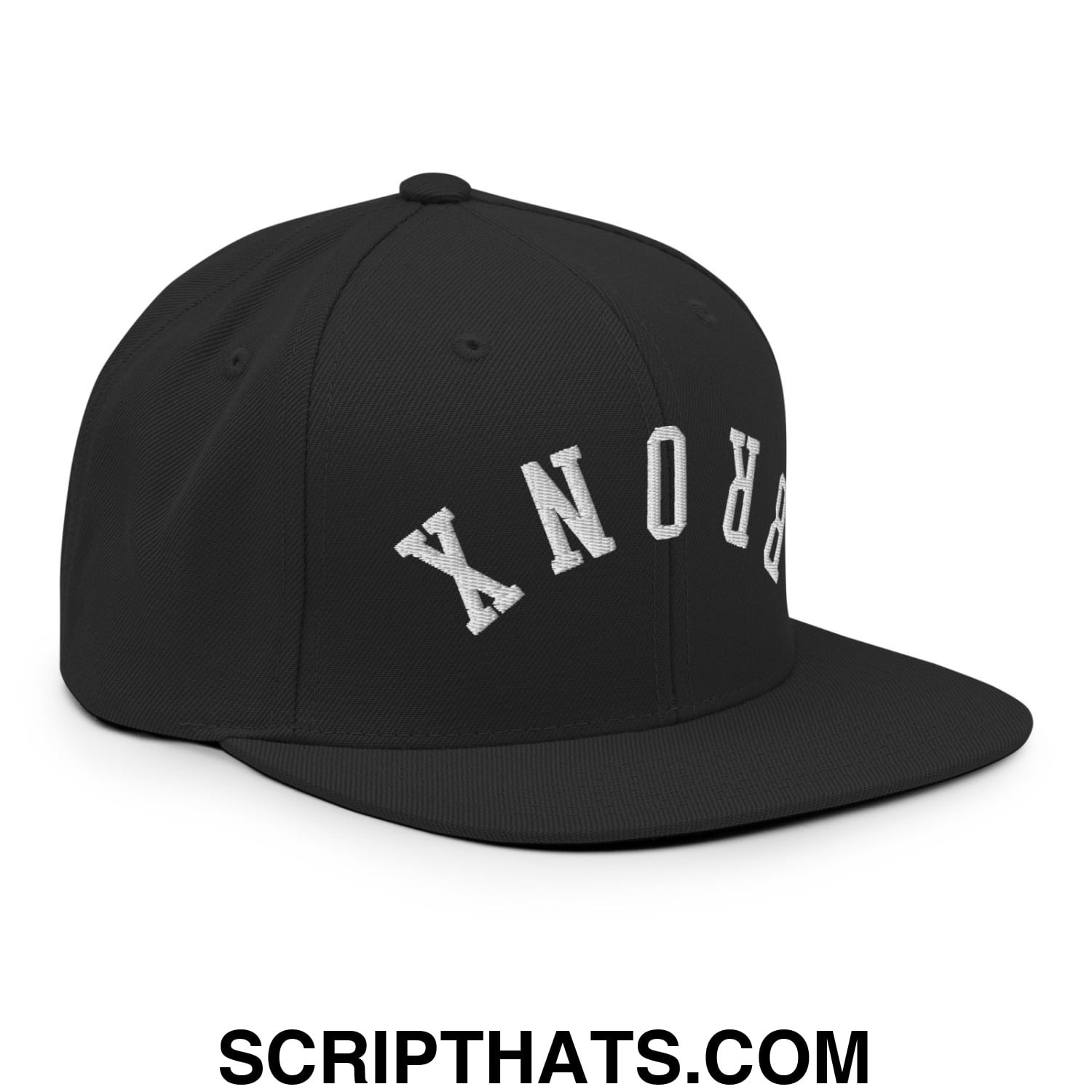 Upside Down Bronx Embroidered Flat Bill Brim Snapback Hat Black