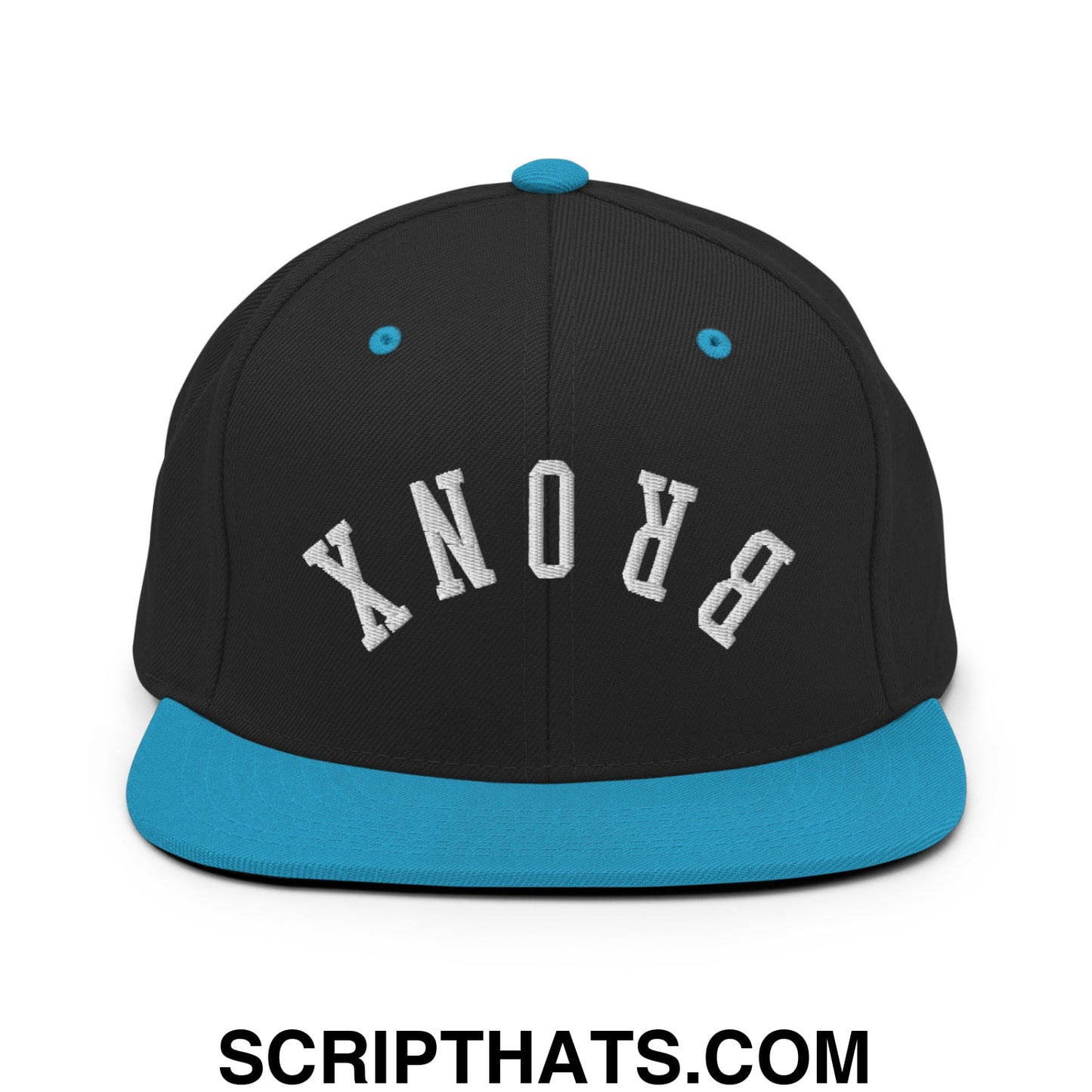 Upside Down Bronx Embroidered Flat Bill Brim Snapback Hat Black Teal