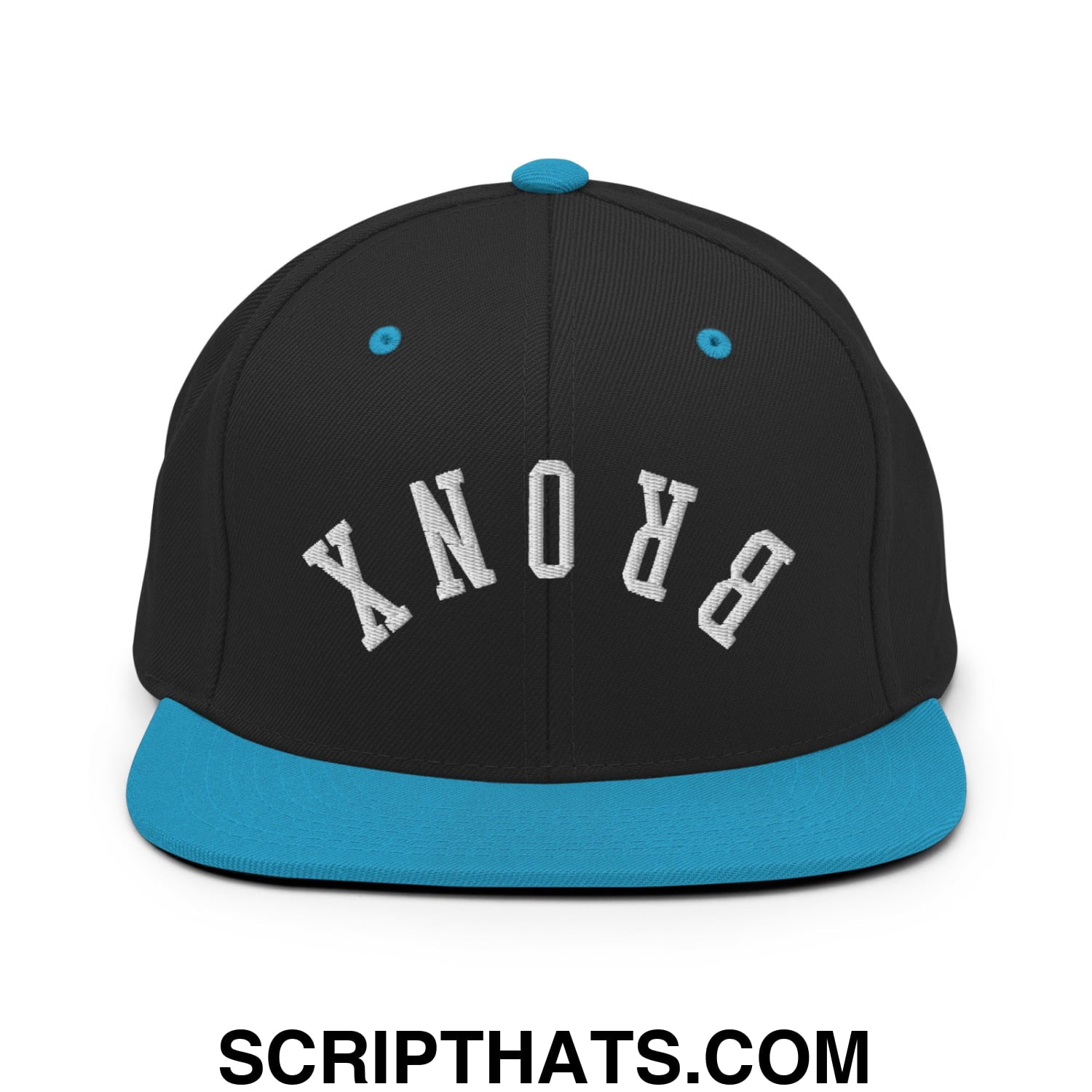 Upside Down Bronx Embroidered Flat Bill Brim Snapback Hat Black Teal