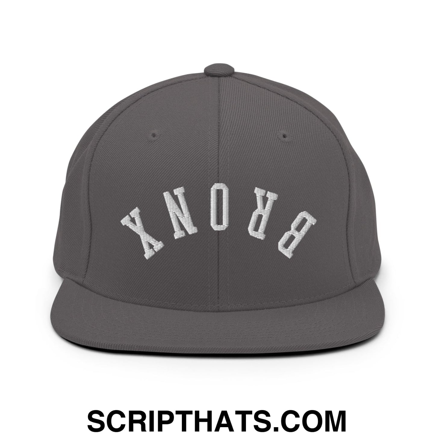 Upside Down Bronx Embroidered Flat Bill Brim Snapback Hat Dark Grey