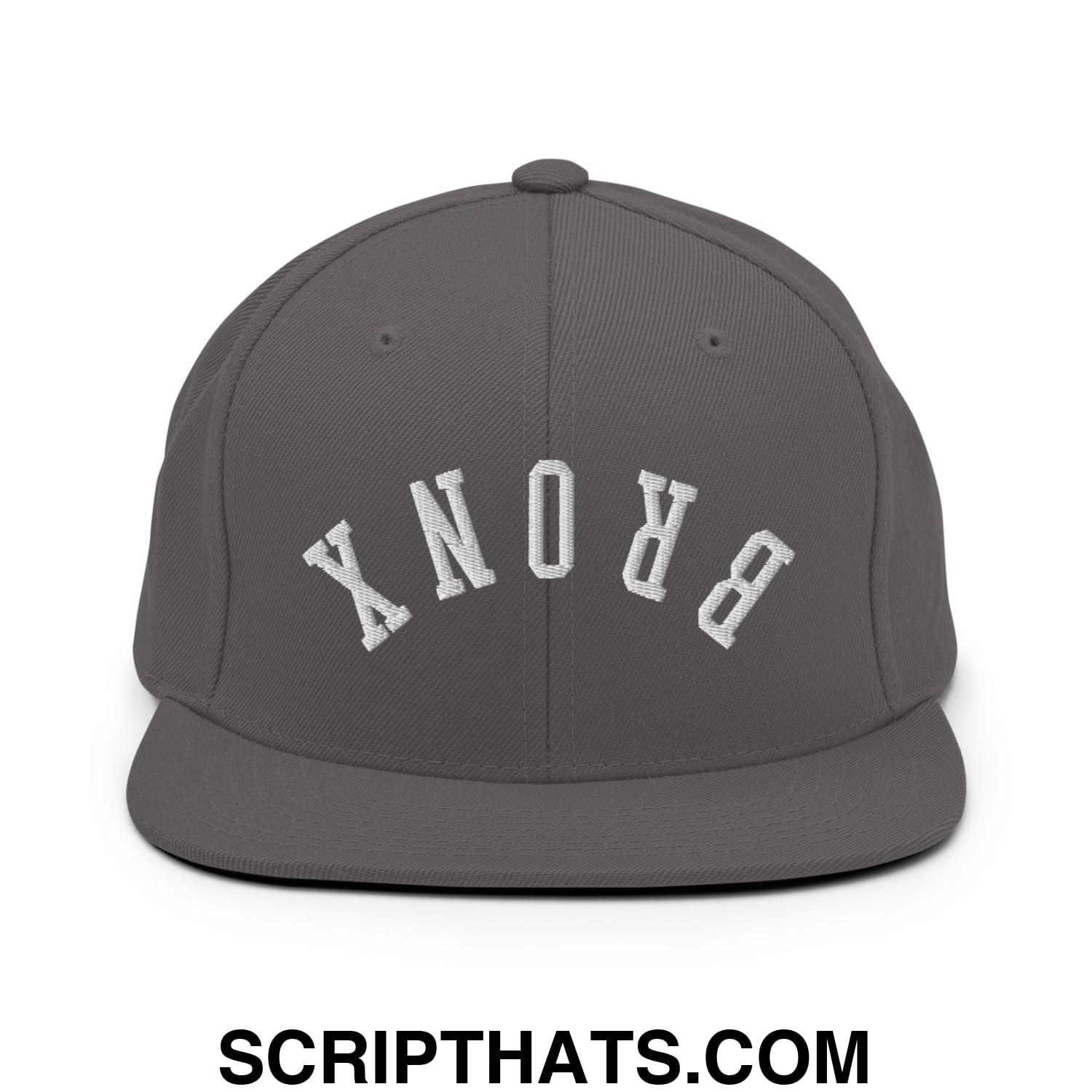 Upside Down Bronx Embroidered Flat Bill Brim Snapback Hat Dark Grey