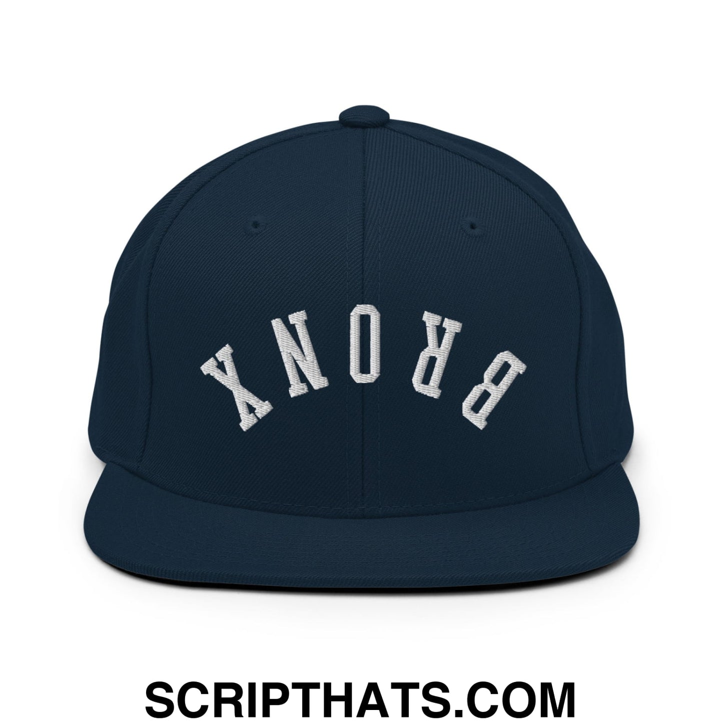 Upside Down Bronx Embroidered Flat Bill Brim Snapback Hat Dark Navy