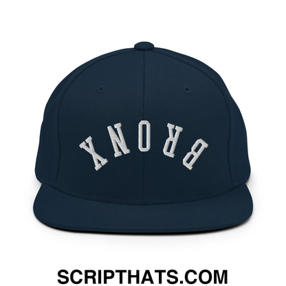 Upside Down Bronx Embroidered Flat Bill Brim Snapback Hat Dark Navy