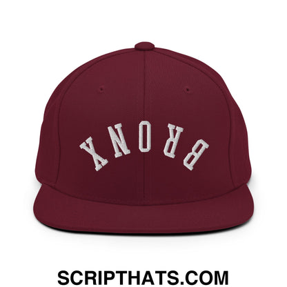 Upside Down Bronx Embroidered Flat Bill Brim Snapback Hat Maroon