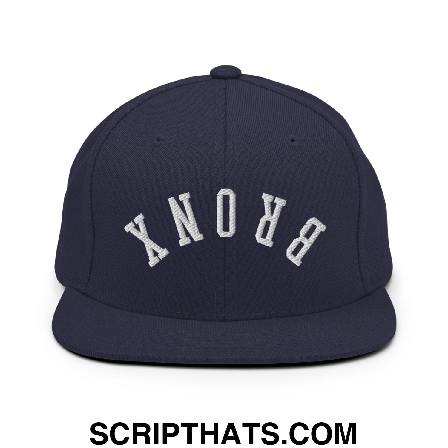 Upside Down Bronx Embroidered Flat Bill Brim Snapback Hat Navy