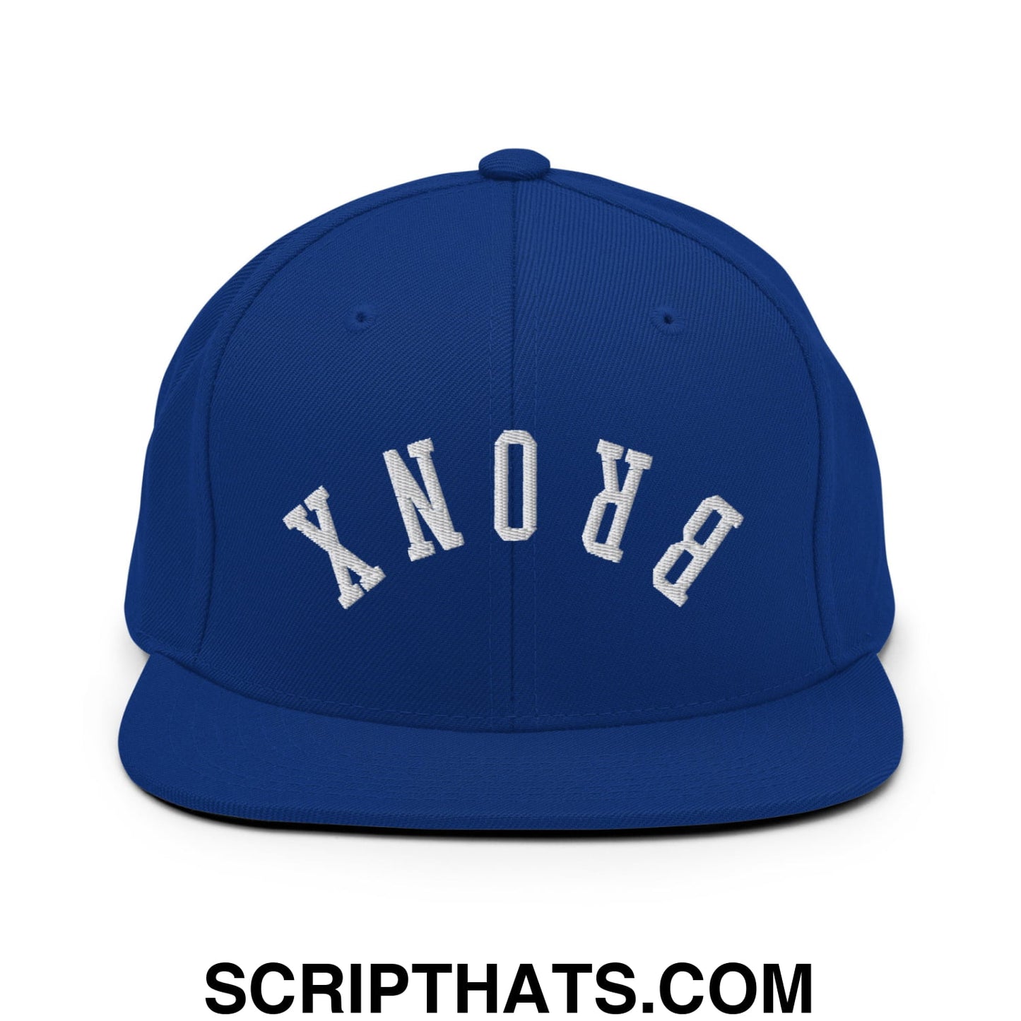Upside Down Bronx Embroidered Flat Bill Brim Snapback Hat Royal Blue