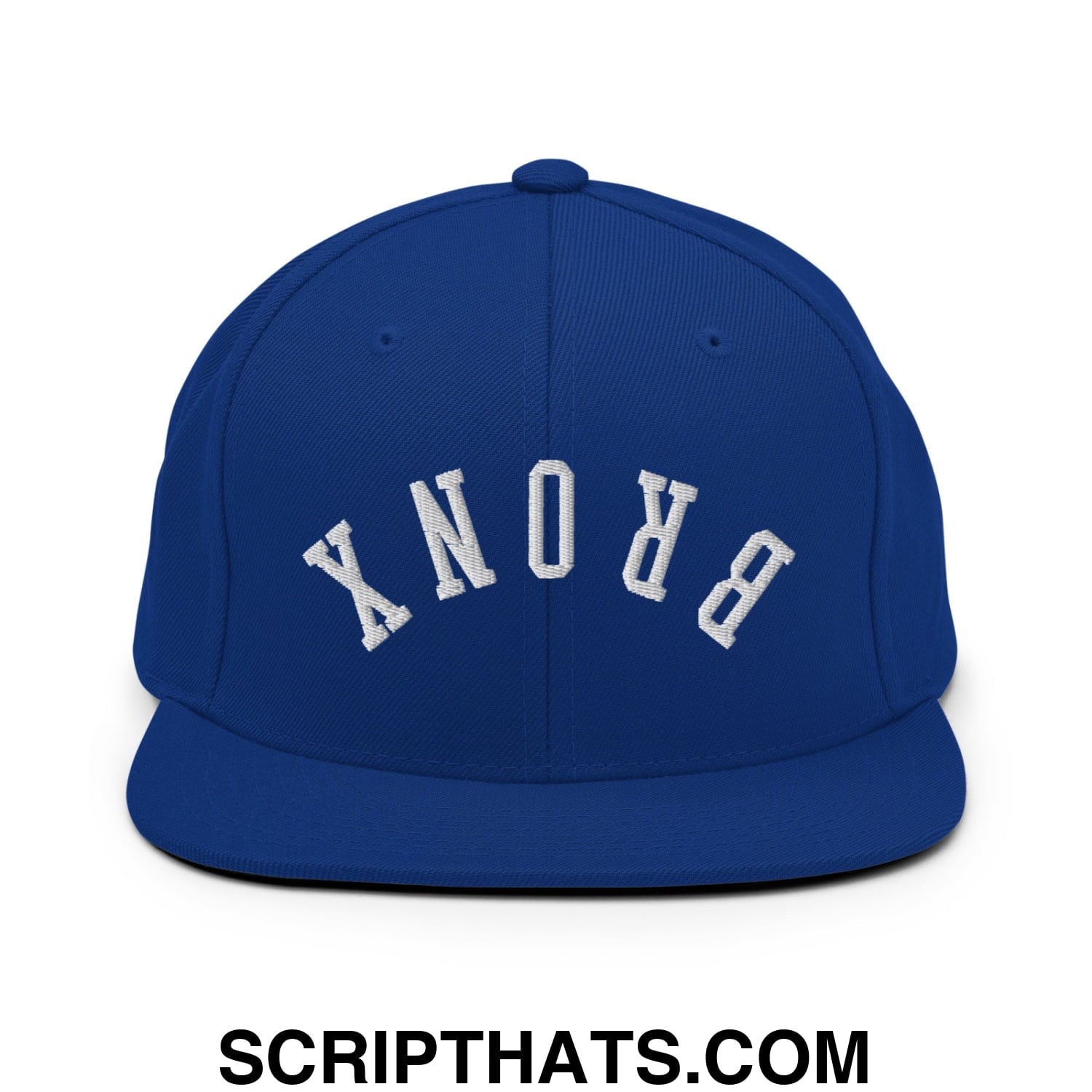 Upside Down Bronx Embroidered Flat Bill Brim Snapback Hat Royal Blue