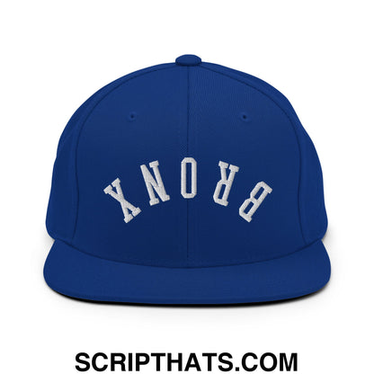 Upside Down Bronx Embroidered Flat Bill Brim Snapback Hat Royal Blue