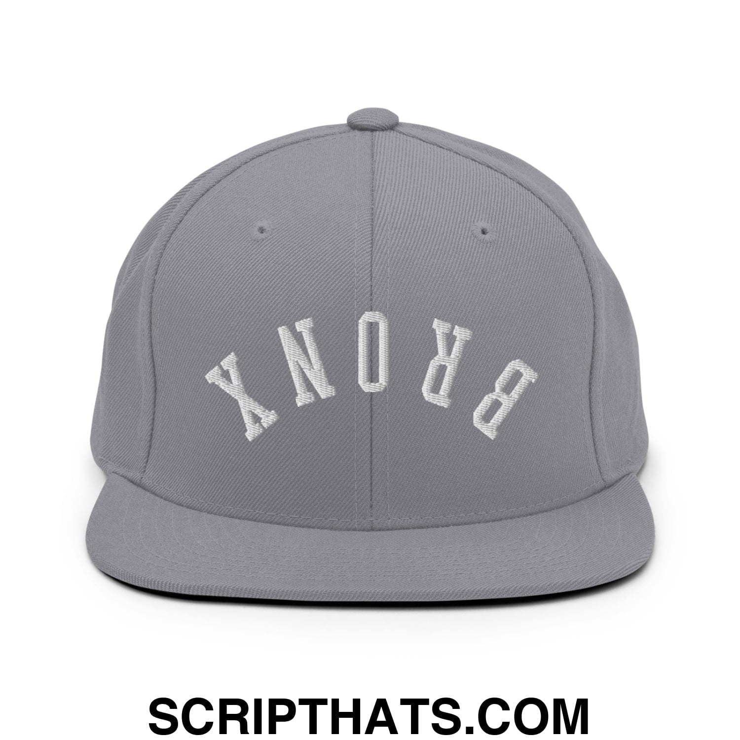 Upside Down Bronx Embroidered Flat Bill Brim Snapback Hat Silver