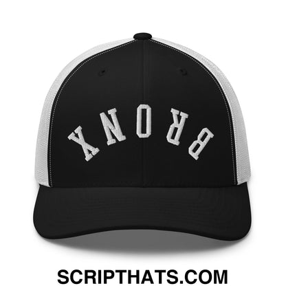 Upside Down Bronx Embroidered Mesh Trucker Hat Black White